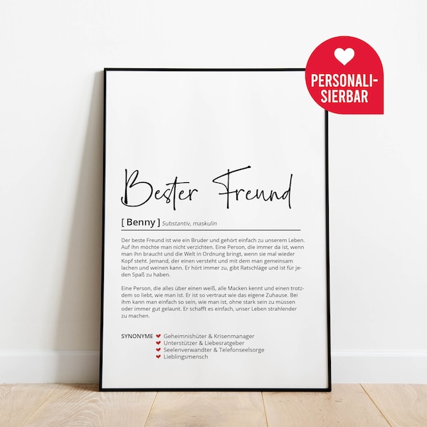 Bester Freund Definition | Personalisiertes Poster | Bruder | Geschenk | Freundschaft | Geburtstag | Hochzeit | Weihnachten | Wörterbuch