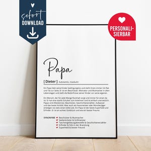 Définition de papa, affiche personnalisée cadeau, modèle numérique à télécharger instantanément, père fête des pères anniversaire Noël, dites merci