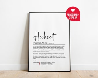 Hochzeit Definition | Personalisiertes Poster | Geschenk | Hochzeit | Hochzeitsgeschenk | Ehe | Traumpaar | Danke | Wörterbuch