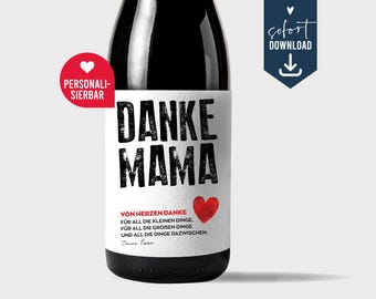Thank you Mom Mother's Day gift, personalized wine label, sparkling wine bottle label, birthday label, last-minute gift, digital download