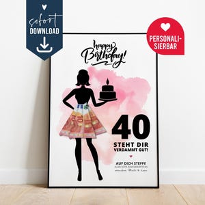 Geldgeschenk zum Geburtstag Personalisiert, Alter individuell anpassbar, Beste Freundin Frau Mädchen  lustig, PDF Download zum Ausdrucken