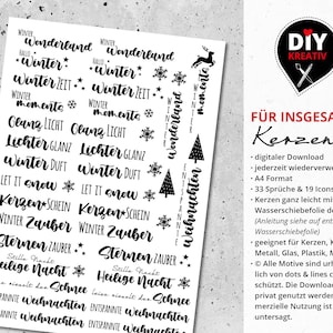 Kerzensprüche Weihnachten Winterwonderland, digitale Datei, Wasserschiebefolie, Tattoofolie, Kerzen verzieren, DIY Kerzen, Geschenke