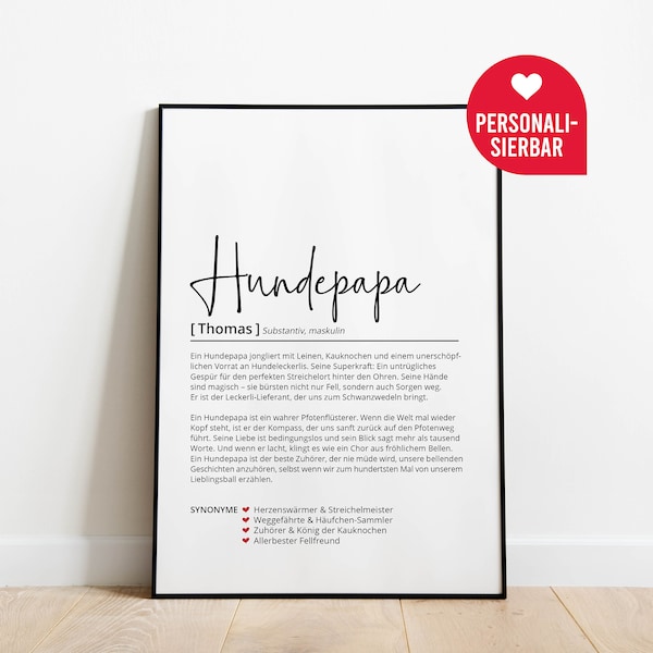 Hundepapa Definition Geschenk Poster personalisiert | Hund Haustier Hundeliebhaber Dog | Geburtstag Weihnachten | Wörterbuch Skandinavisch