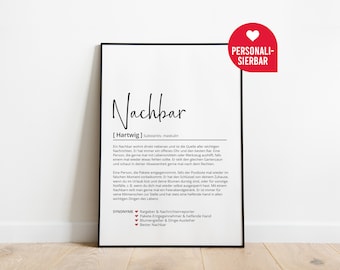 Nachbar Definition | Personalisiertes Poster | Geschenk | Geburtstagsgeschenk | Nachbarschaft | Nachbarn | Weihnachten | Danke, Wörterbuch