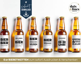 Beer bottle label set, six-pack gift for dads, men's Father's Day, bottle labels, beer stickers, beer labels, birthday, last minute