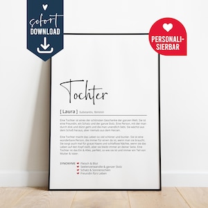 Tochter Definition, personalisiert Poster Geschenk, DIY Instant Download digitale Vorlage, Geburtstagsgeschenk Weihnachten Danke sagen
