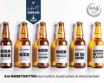 Beer bottle label set six-pack gift for dad men for Father's Day, bottle label beer sticker beer labels birthday, last minute