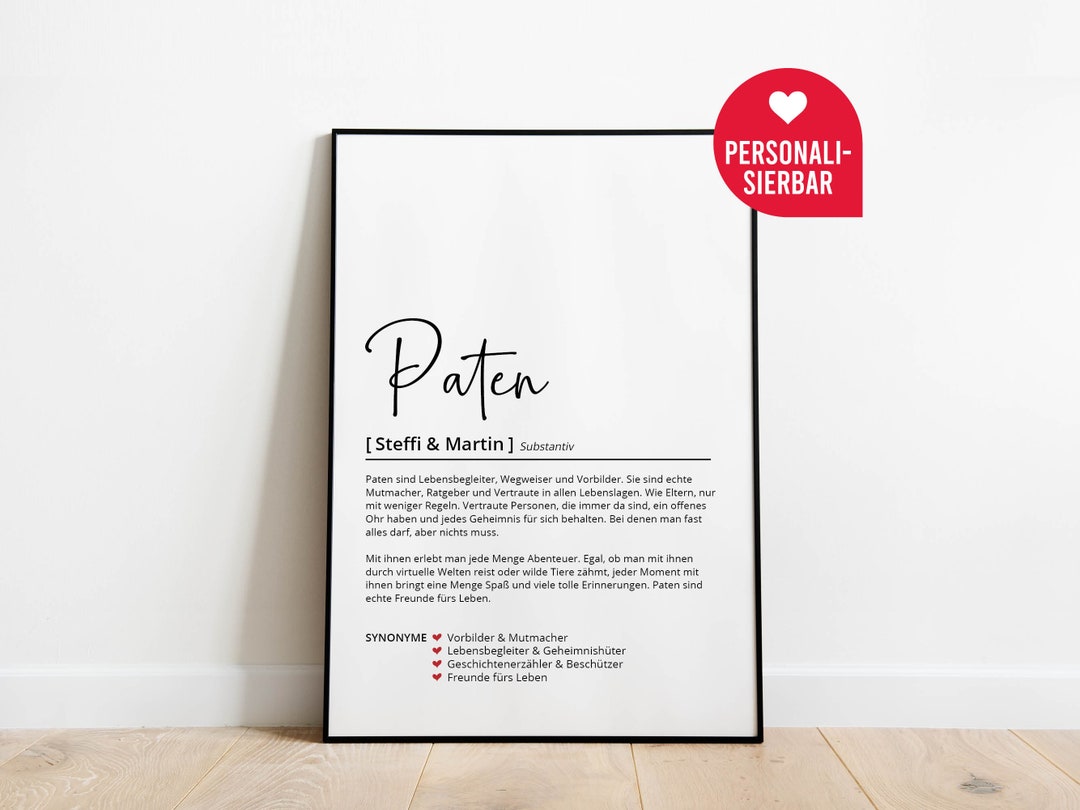 Paten Definition Personalisiertes Poster Patentante Patenonkel Taufe