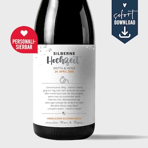 Silver wedding anniversary gift, personalized wine label bottle label SPARKLING WINE 25 years of love, wedding decoration, download digital file DIY