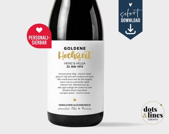 Golden Wedding Anniversary Gift, Personalized Wine Label Bottle Label Sparkling Wine 50 Years of Love, Wedding Decoration, Downloadable Digital File