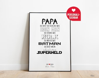 Papa du bist so schlau wie Iron Man, du bist mein absoluter Superheld | Personalisiertes Poster | Geschenk | Vatertag