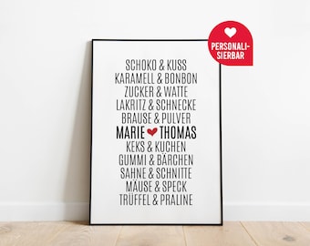 Chocolate and kiss, truffle and praline | Personalized poster | Wedding gift | Love dream couple guest gift engagement Scandinavian
