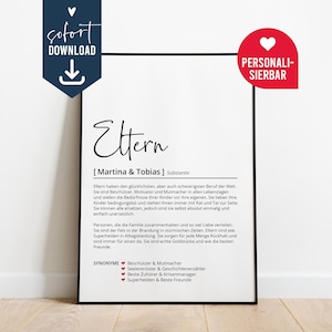 Definição de pais, presente de pôster personalizado, modelo digital de download instantâneo DIY, mãe pai, aniversário Natal, diga obrigado