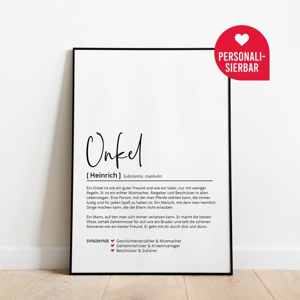 Onkel Definition | Personalisiertes Poster | Geschenk | Bruder | Geburtstagsgeschenk | Weihnachten | Danke | Wörterbuch | Skandinavisch