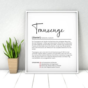 Trauzeuge Definition Personalisiertes Poster Geschenk Hochzeit Ehe Geburtstagsgeschenk Danke Wörterbuch Skandinavisch Bild 4