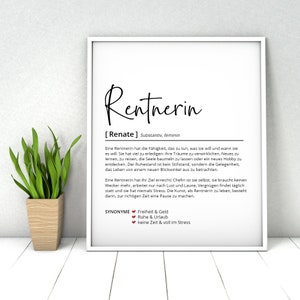 Rentnerin Definition Personalisiertes Poster Geschenk Arbeit Ruhestand Rente Abschied Job Danke Wörterbuch Skandinavisch Bild 5