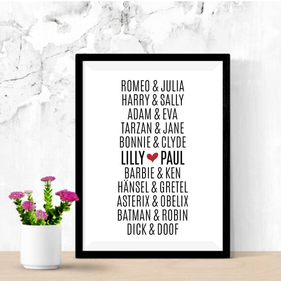 Romeo And Juliet Dick And Doof Personalized Poster Gift Guest Gift Engagement Wedding Love Dream Couple