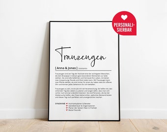 Trauzeugen Definition | Personalisiertes Poster | Geschenk | Trauzeugin | Trauzeuge | Hochzeit | Ehe | Danke | Wörterbuch | Skandinavisch