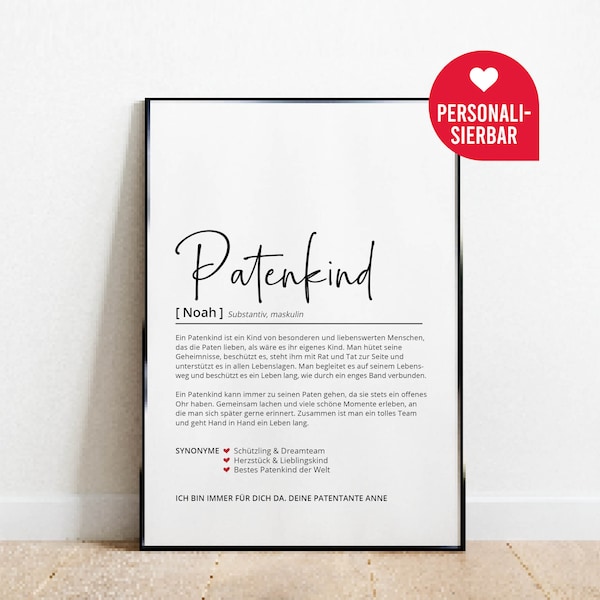 Patenkind Definition | Personalisiertes Poster | Geschenk | Freunde | Lieblingsmensch | Geburtstag | Danke | Wörterbuch | Skandinavisch