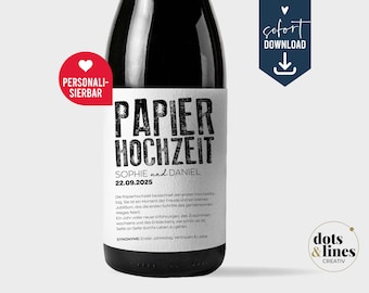 Personalized paper bottle label for wedding anniversary, 1st wedding anniversary gift, wine label for anniversary, married, last minute