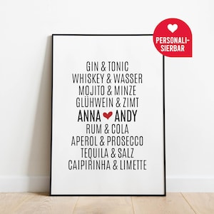 Gin and Tonic | Personalized Poster | Famous Couples | Gift | Valentine's Day | Engagement | wedding | Love | lovers | Dream couple