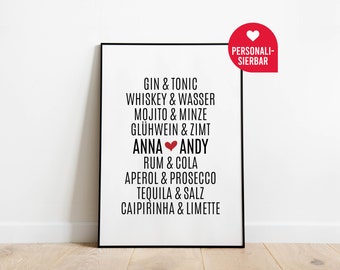 Gin und Tonic | Personalisiertes Poster | Berühmte Paare | Geschenk | Valentinstag | Verlobung | Hochzeit | Liebe | Liebespaar | Traumpaar