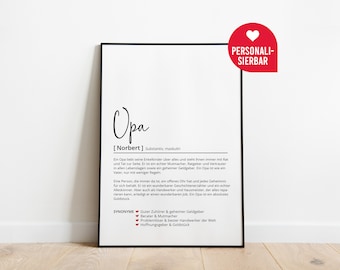 Opa Definition | Personalisiertes Poster | Geschenk | Vater | Papa | Geburtstagsgeschenk | Weihnachten | Danke | Wörterbuch | Skandinavisch