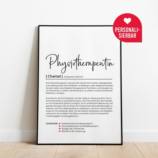 Physiotherapeutin Physiotherapeut Definition | Geschenk Poster personalisiert | Physiotherapie |  Geburtstagsgeschenk Physio | Danke
