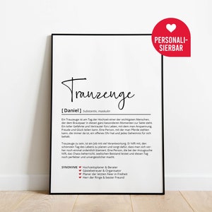 Trauzeuge Definition Personalisiertes Poster Geschenk Hochzeit Ehe Geburtstagsgeschenk Danke Wörterbuch Skandinavisch Bild 1