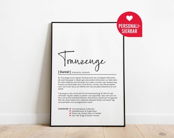 Trauzeuge Definition | Personalisiertes Poster | Geschenk | Hochzeit | Ehe | Geburtstagsgeschenk | Danke | Wörterbuch | Skandinavisch