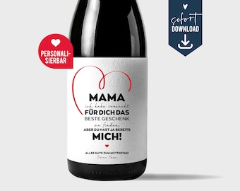 Mother's Day gift, personalized wine label, sparkling wine bottle label, birthday label, last-minute gift, best mom digital download