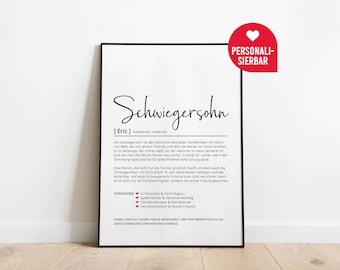 Schwiegersohn Definition Geschenk | Personalisiert Poster | Schwiegereltern Schwiegermutter Schwiegervater Geburtstag Weihnachten Danke