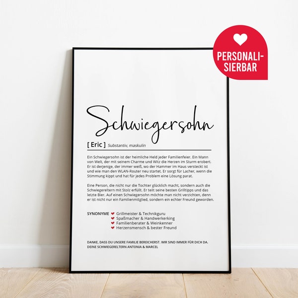 Schwiegersohn Definition Geschenk | Personalisiert Poster | Schwiegereltern Schwiegermutter Schwiegervater Geburtstag Weihnachten Danke