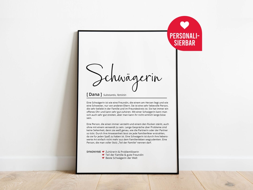 Schwägerin Definition Personalisiertes Poster Geschenk