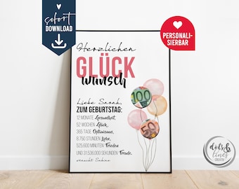 Personalized birthday money gift, creative last-minute birthday money gift, original DIY gift, instant download PDF