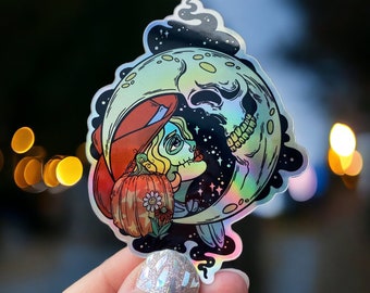 Holographic Sticker, Ghoul And The Moon, Spooky, Western, Halloween Sticker