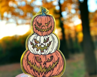 Metallic Sticker, Stacked Pumpkins, Spooky, Halloween Sticker