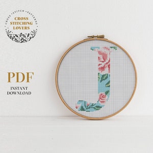 Flower Letter Cross Stitch Pattern, Monogram embroidery pattern, Alphabet, Gift Cross-stitch, room decor, instant download PDF chart