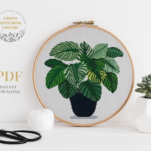 Patrón de punto de cruz de planta verde, gráfico de punto de cruz contado en PDF, diseño de bordado, descarga instantánea