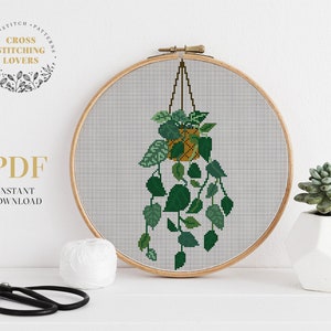 Hanging plant cross stitch pattern, Easy counted cross stitch chart, embroidery design, PDF Instant download