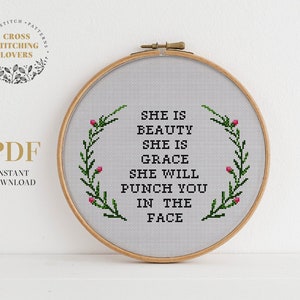 Modern Cross stitch pattern with funny ironic and sarcastic quote text, beginner PDF pattern instant download, DIY hoop art home decoration
