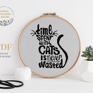 Easy modern cross stitch pattern, One color counted cross stitch design, cat person, cat lovers, cool home decoration instant download PDF