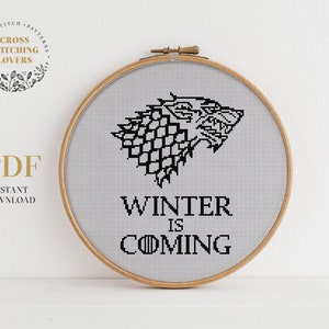 Winter is coming cross stitch pattern, GoT Wolf animal, minimalist design, easy counted cross stitch, Instant download PDF pattern