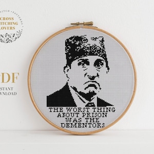 Prison Mike - modern cross stitch pattern, Michael Scott - funny "Dementors" quote, cool home decor, cross stitching instant download PDF