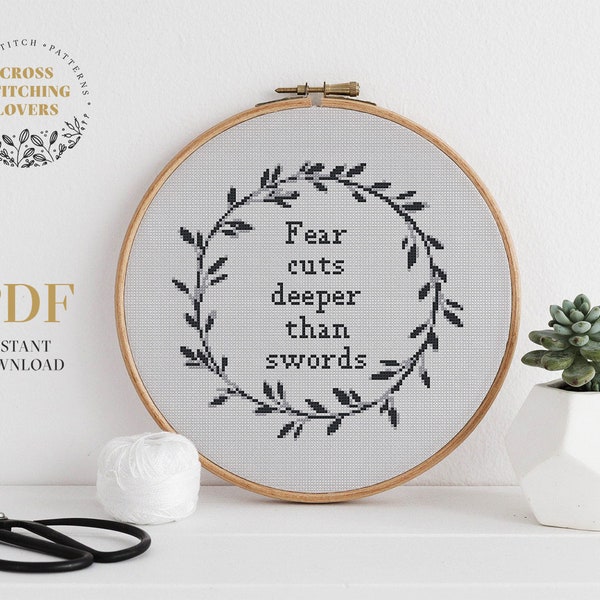 Game of Thrones quote cross stitch pattern, easy counted cross stitch, Fear cuts deeper than swords, Instant download PDF pattern