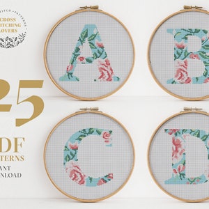 Full alphabet Cross Stitch Pattern, Monogram Letters embroidery design, Wedding Cross-stitch, home decor, instant download PDF chart