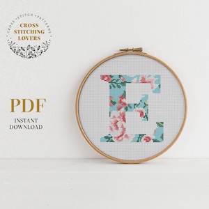 Alphabet Cross Stitch Pattern, Monogram Cross Stitch, E letter embroidery pattern, Gift Cross-stitch, instant download PDF, home decor