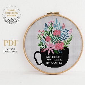 Coffee Cross Stitch Pattern, Modern PDF Cross-stitch, Funny Pattern ...