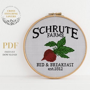 Schrute Farms cross stitch pattern, counted cross stitch PDF chart, instant download, home decor, funny embroidery design, the office theme