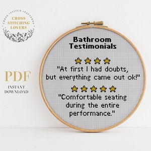 Bathroom testimonial Cross Stitch Pattern, funny embroidery design, Poop text, easy pattern, instant download PDF, home decor